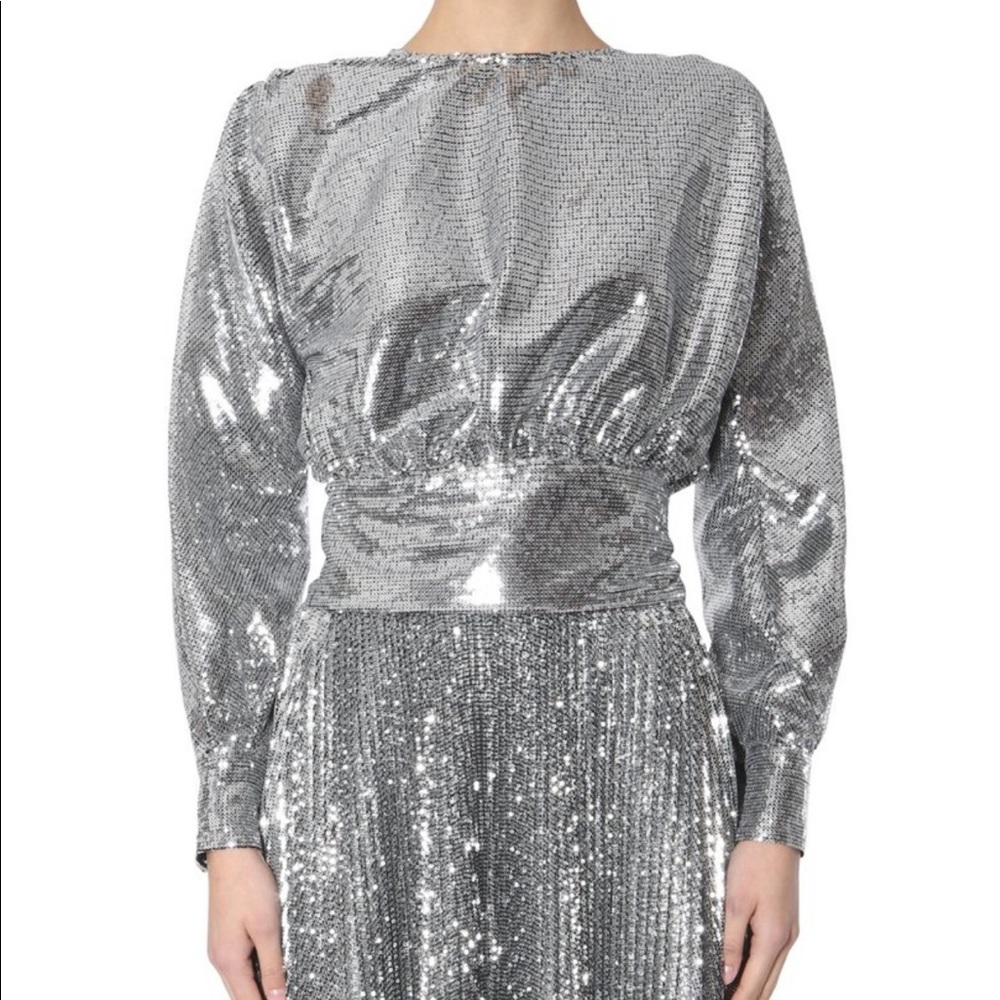 Msgm Silver Open Back Sequin Top - image 2